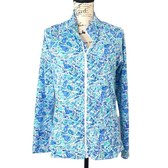 IBKUL Womens Full-Zip Jacket Top Blue Print Long Sleeve Size M - Picture 1 of 8